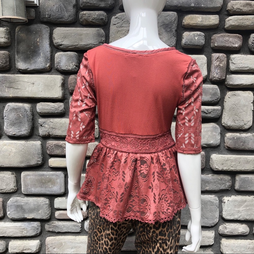 Anthro Blue Tassel Mae Peplum Top Pink/Rose NWT M - Picture 3 of 8